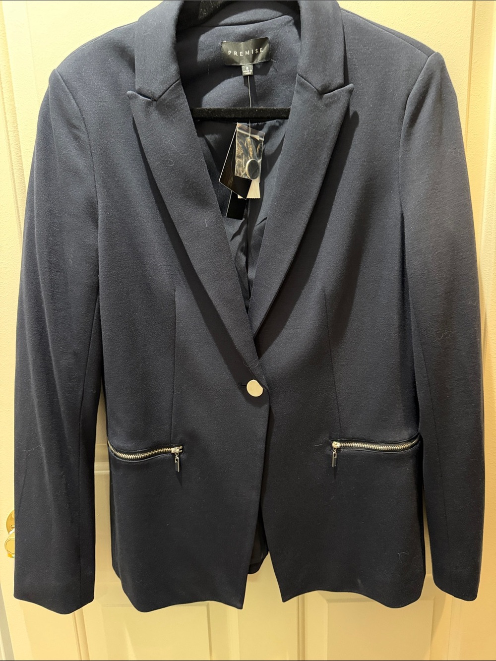 Premise Navy Tailored One-Button Blazer with Zip Pockets